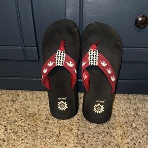 Yellow Box Black and Red Sandals - Elephant print